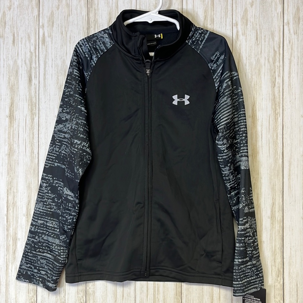 Under Armour Black Lightweight Zip-front Jacket with Gray/Black sleeves Youth 7